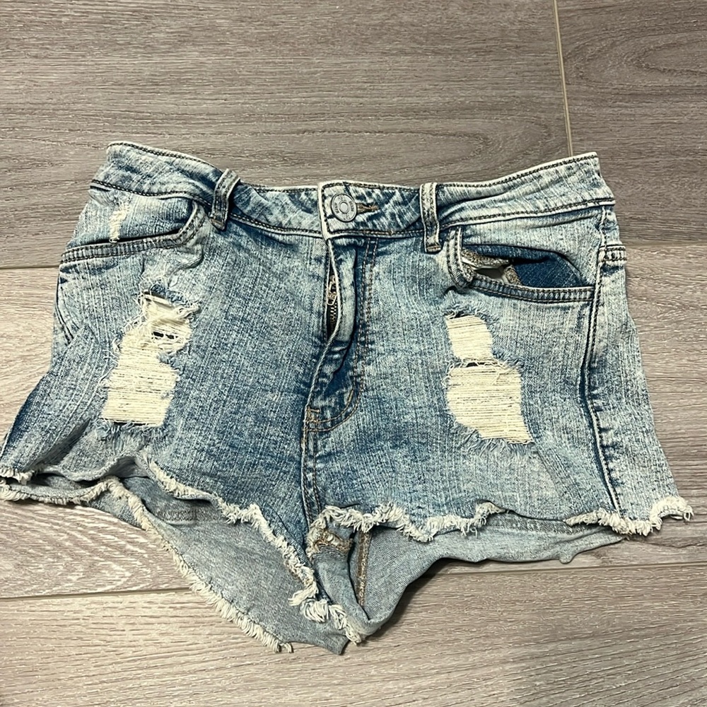 Light denim jean shorts